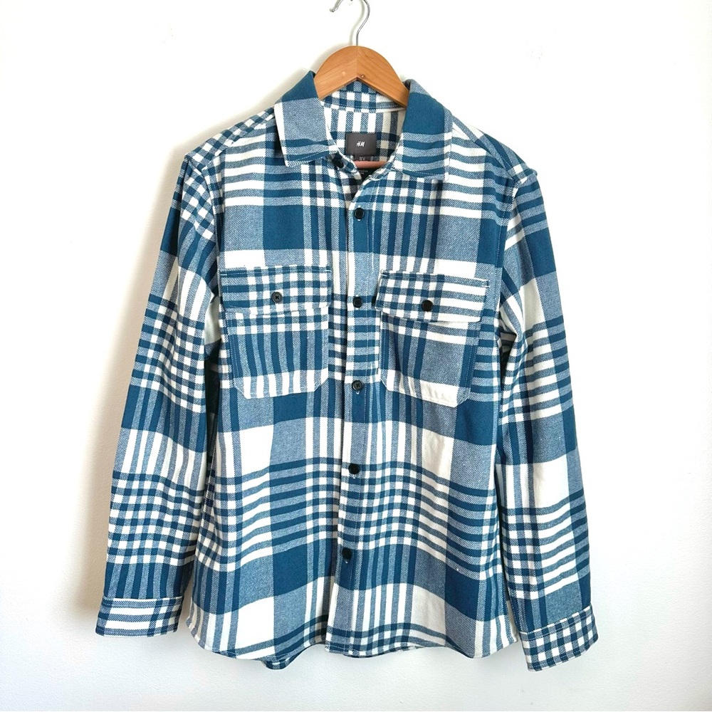 H&M Twill Overshirt Blue/White Checked, Medium